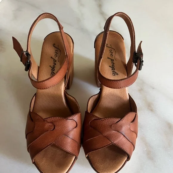 Free People Tan Leather Platform Sandals - Picture 2 of 8